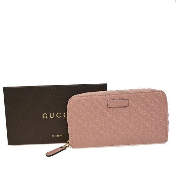 GUCCI Logo Micro GG Guccissima Long Zipper Wallet Leather Pink GHW Italy 39FB818
